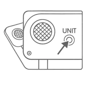 محل دکمه UNIT برای تنظیم واحد وزن (KG / LB / ST) در پشت ترازوی دیجیتال شیشه‌ای بیورر مدل GS206 طرح اسکورس | Beurer GS206 Squares، مناسب سایت کیهان‌طب K-TEB