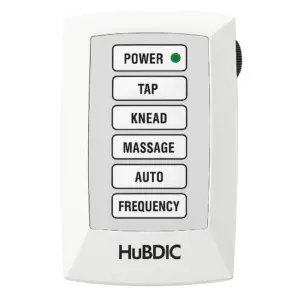 دکمه‌های عملکردی دستگاه تنس فیزیوتراپی دو کاناله هابدیک HuBDIC مدل HMB-100 شامل حالت‌های TAP، KNEAD، MASSAGE و AUTO برای ماساژ و فیزیوتراپی عضلات بدن