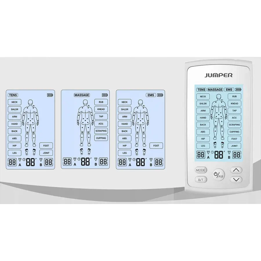 نمایش حالت‌های درمانی TENS، MASSAGE و EMS در دستگاه فیزیوتراپی جامپر مدل JPD-ES220