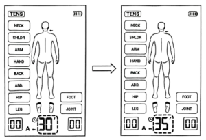 انتخاب زمان درمان در دستگاه فیزیوتراپی JUMPER JPD-ES220 – تنظیم مدت زمان استفاده با دکمه Time/Body