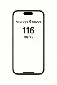 نمایش میانگین گلوکز در اپلیکیشن دستگاه تست قند خون مداوم سیبیونیکس SIBIONICS GS1 CGM – k-teb.com