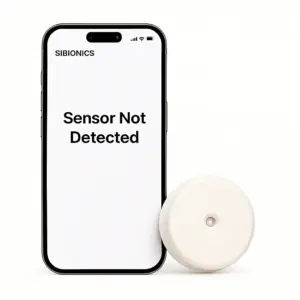 نمایش پیام Sensor Not Detected در اپلیکیشن دستگاه تست قند خون مداوم سیبیونیکس SIBIONICS GS1 CGM همراه با سنسور روی – k-teb.com 