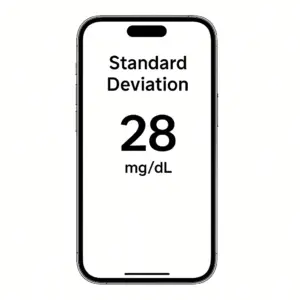 نمایش مقدار انحراف معیار قند خون در اپلیکیشن دستگاه تست قند خون مداوم سیبیونیکس SIBIONICS GS1 CGM – k-teb.com 