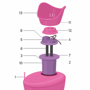 اینفوگرافیک اجزای دستگاه بخور گرم انیساز مدل Anisaz MF2010 شامل ۱۳ قطعه به‌صورت نمای انفجاری، مناسب توضیحات محصول در سایت تجهیزات پزشکی کیهان طب k-teb.com