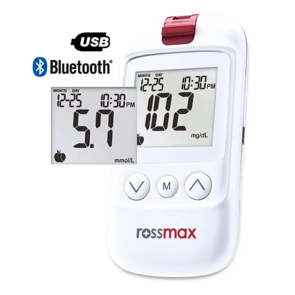 دستگاه تست قند خون رزمکس مدل HS200 Rossmax گلوکومتر دقیق کنترل قند خون از تجهیزات پزشکی کیهان طب k-teb.com